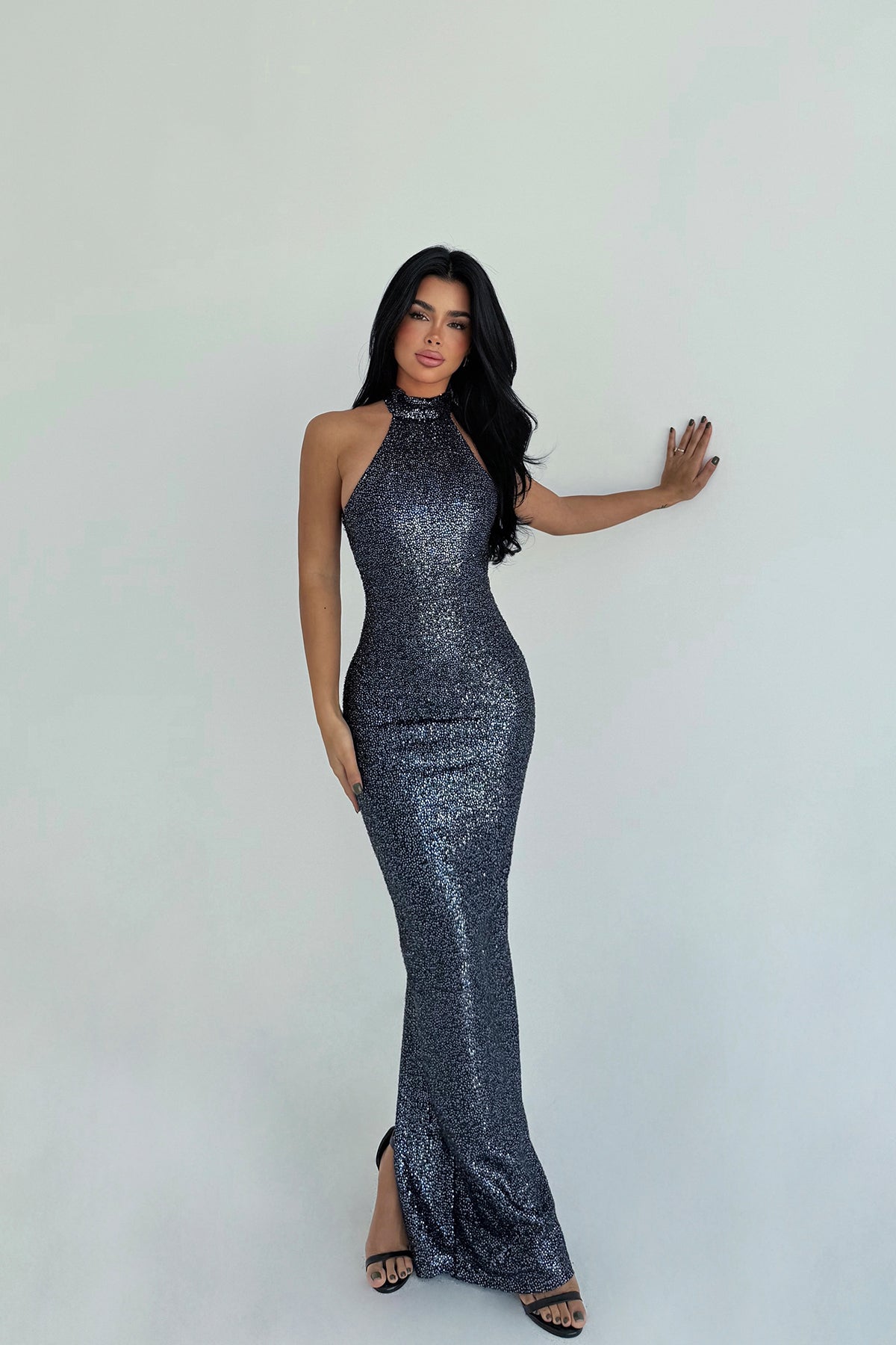 Mavi Shion Payetli Elbise ATE-3354