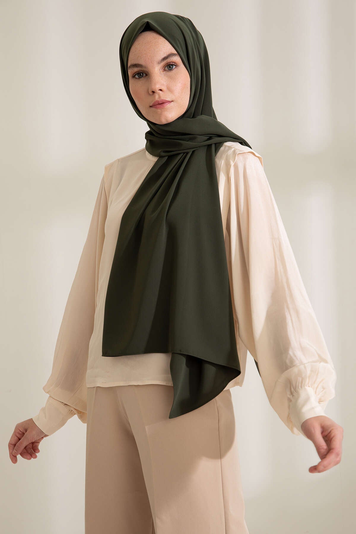 Medine İpeği Şal - Koyu Haki
