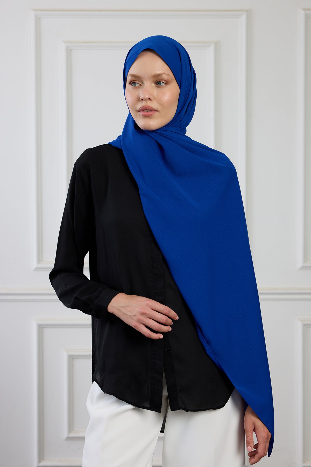 Medine İpeği Şal - Saks Mavisi