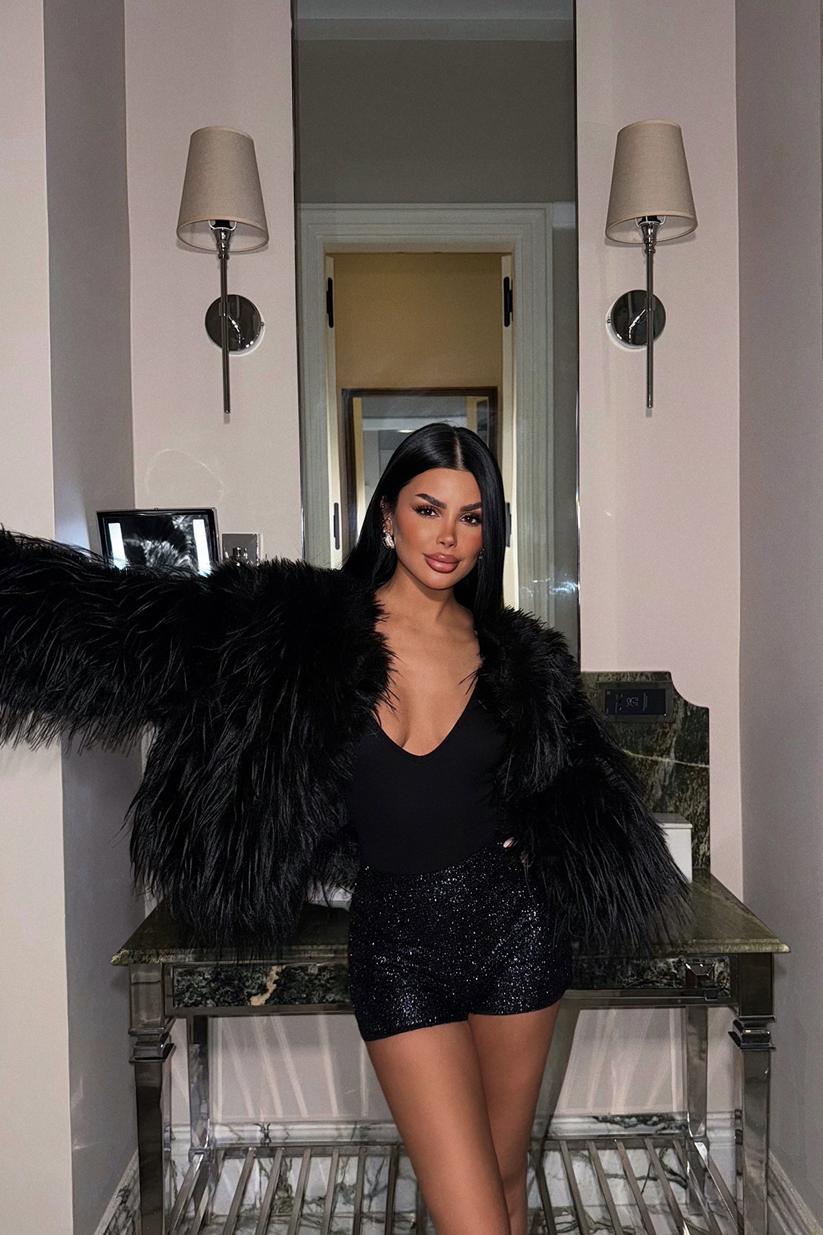 Mor Becca Payetli Mini Şort ATE-2238