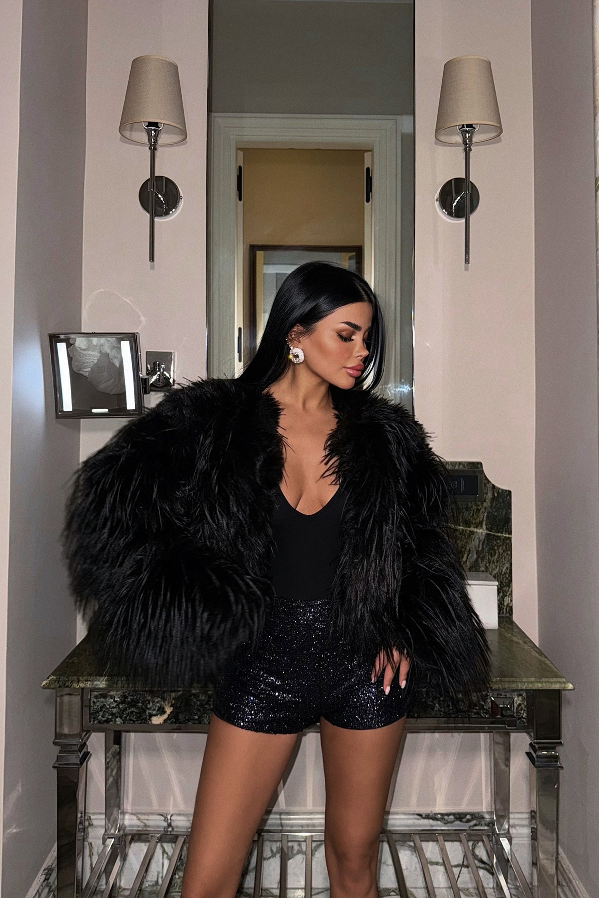 Mor Becca Payetli Mini Şort ATE-2238