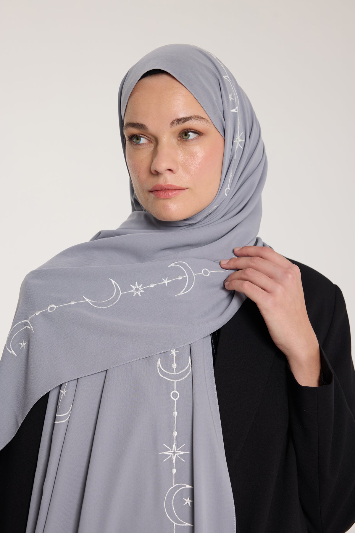 Nakış Şal - Hilal Dokuma - Gri - Beyaz