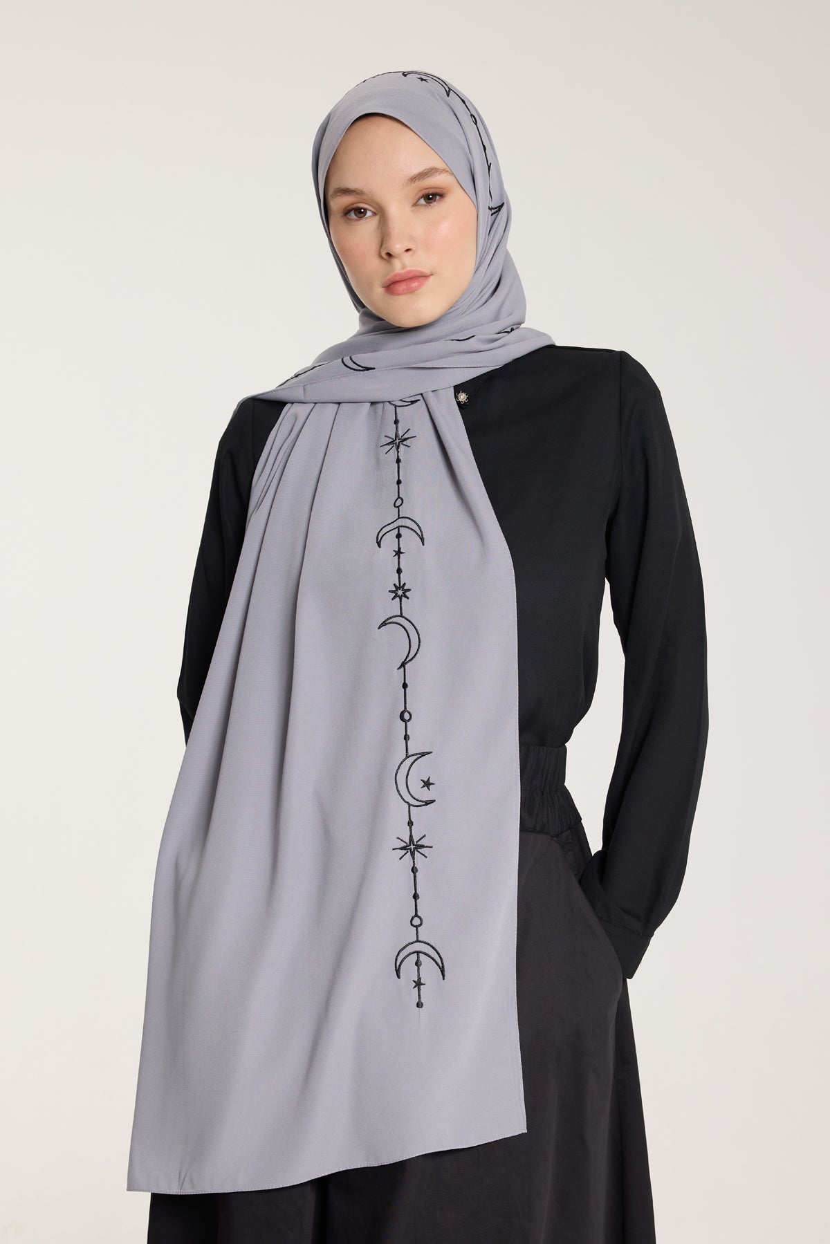 Nakış Şal - Hilal Dokuma - Gri - Siyah