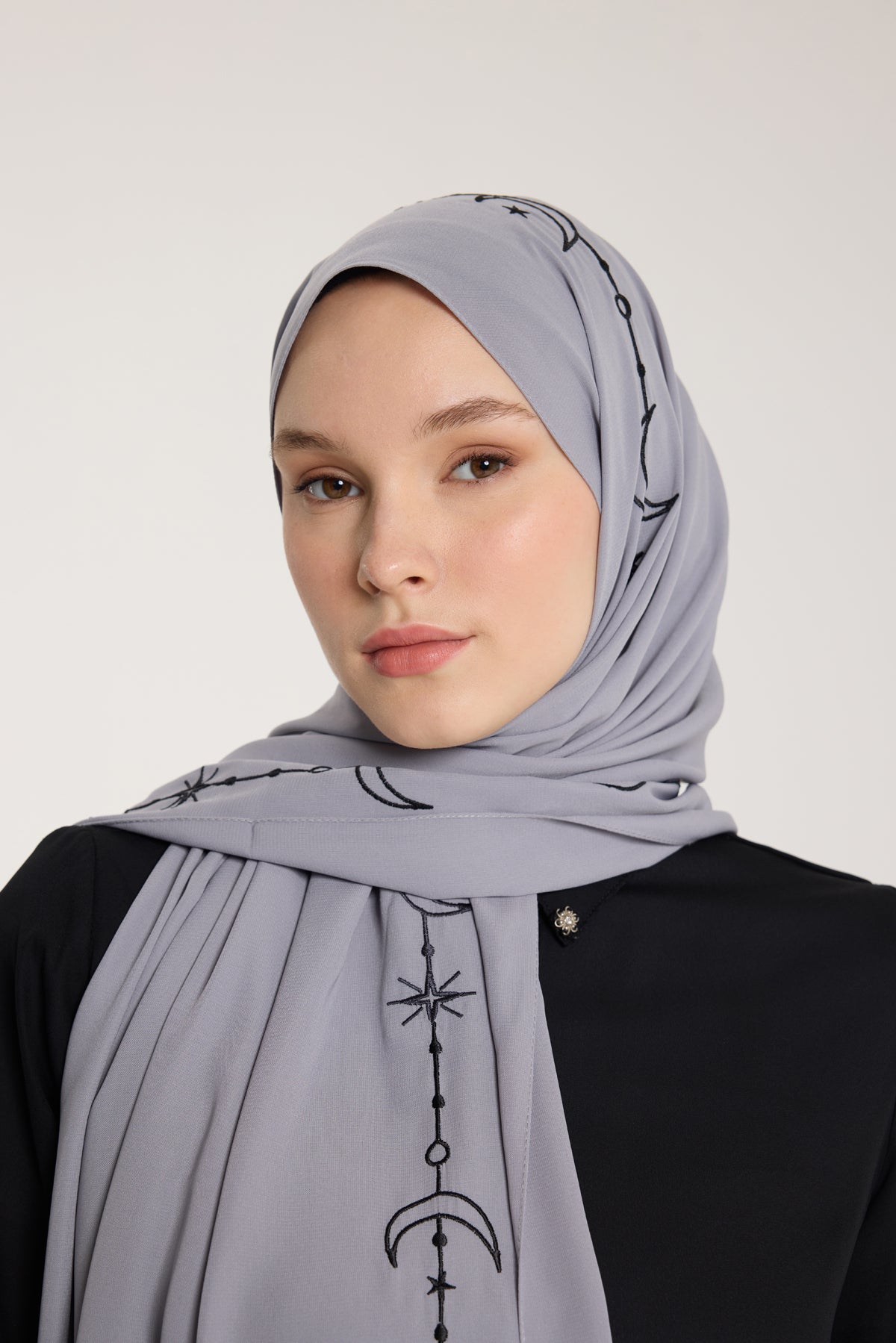 Nakış Şal - Hilal Dokuma - Gri - Siyah