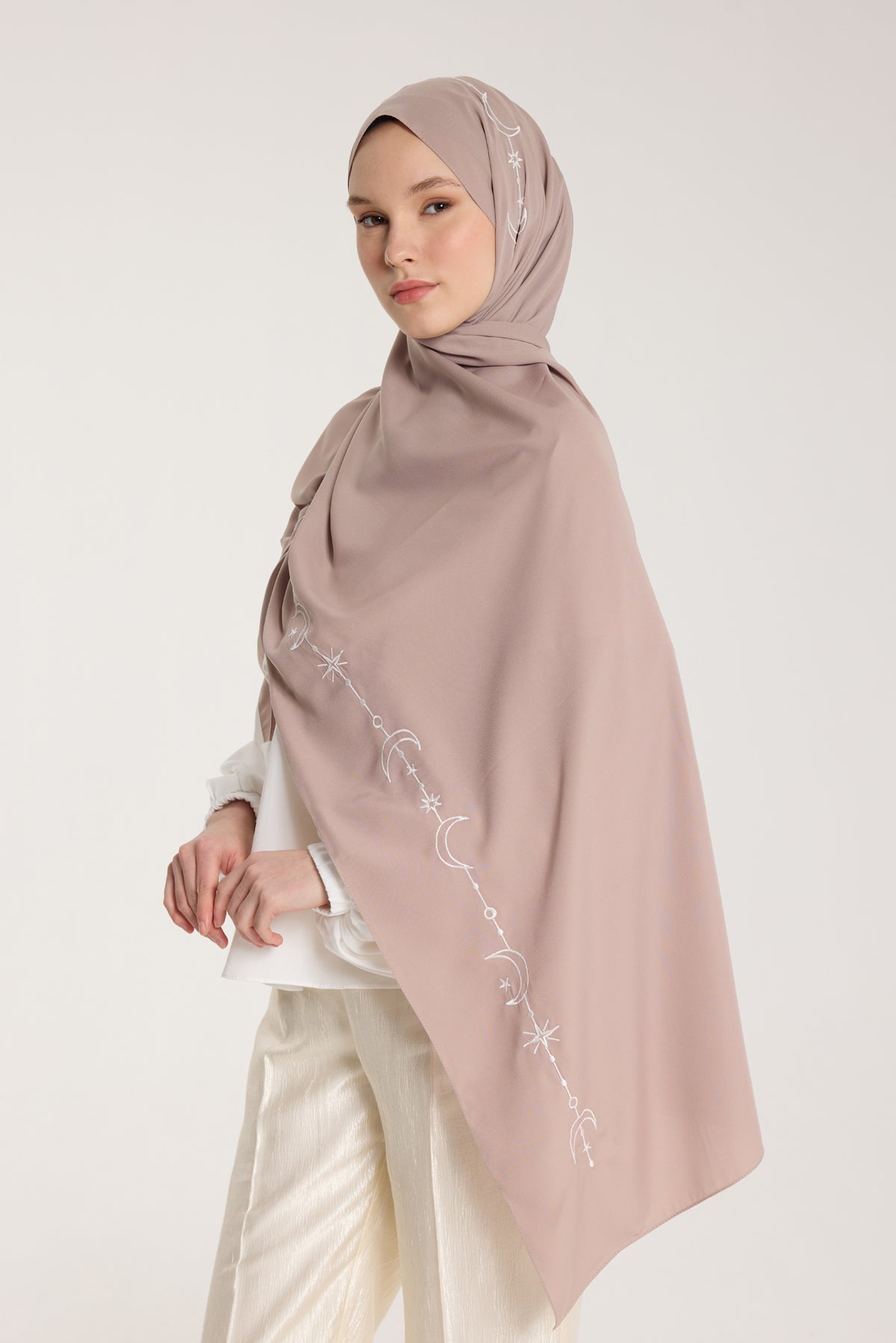 Nakış Şal - Hilal Dokuma - Vizon - Beyaz