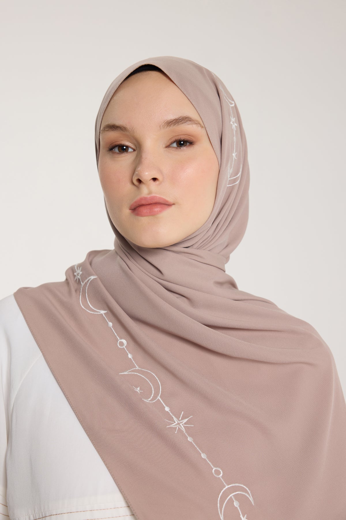 Nakış Şal - Hilal Dokuma - Vizon - Beyaz