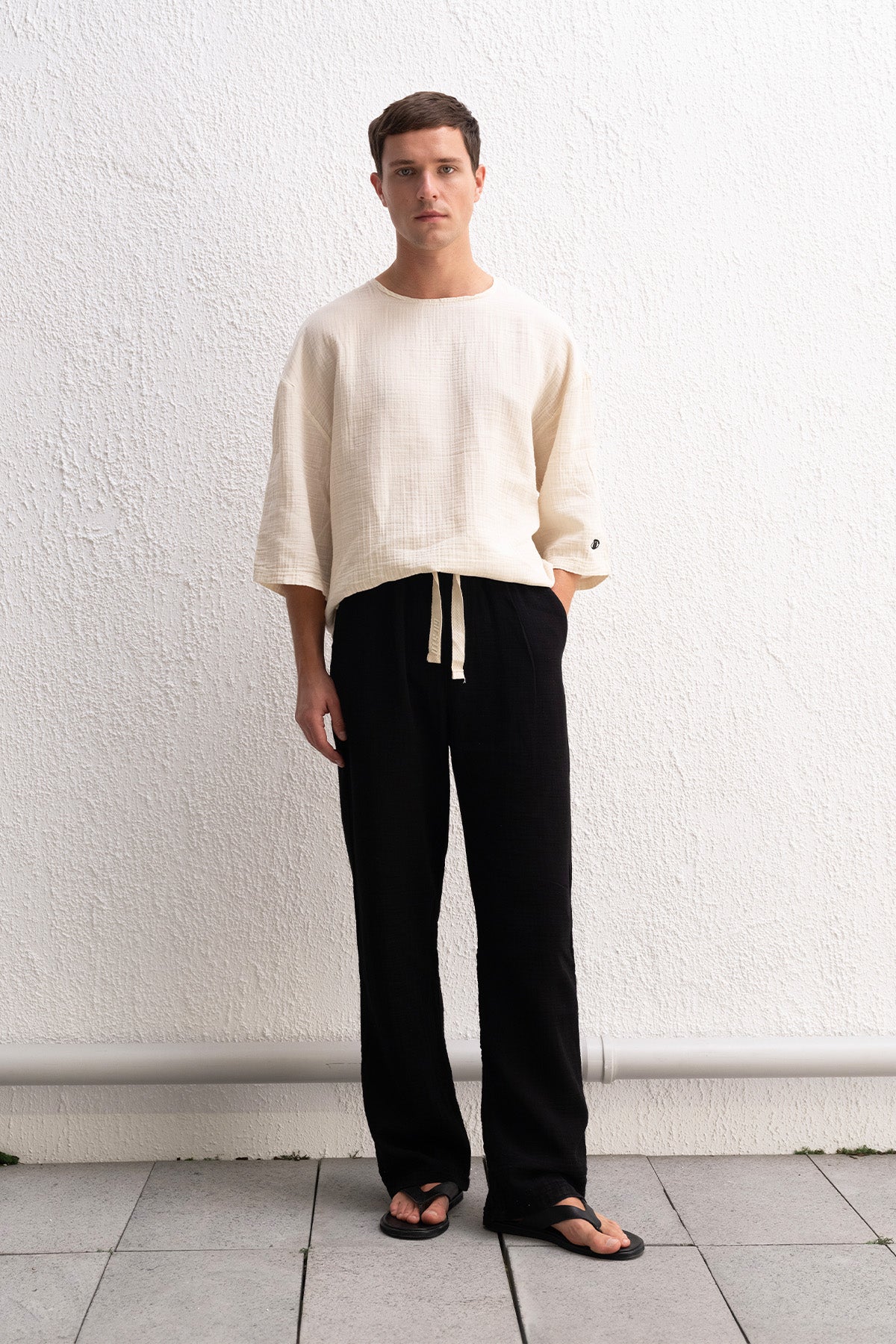 NAKIŞLI DOKULU BEJ T-SHIRT - BEJ L