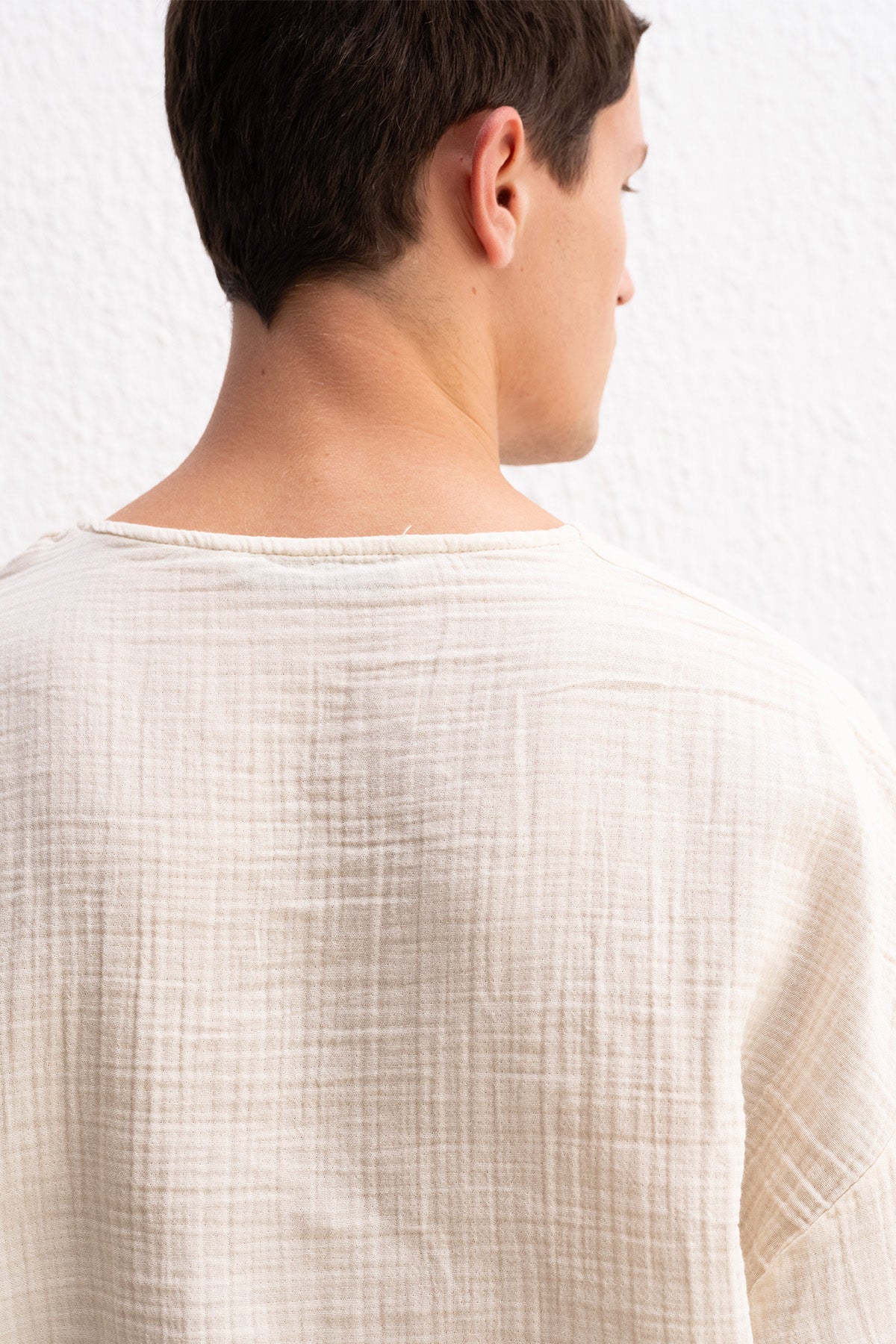 NAKIŞLI DOKULU BEJ T-SHIRT - BEJ M