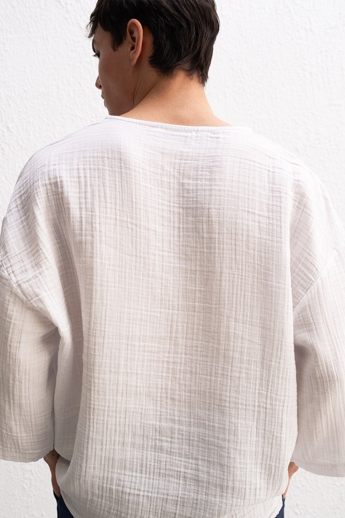 NAKIŞLI DOKULU BEYAZ T-SHIRT - BEYAZ XL