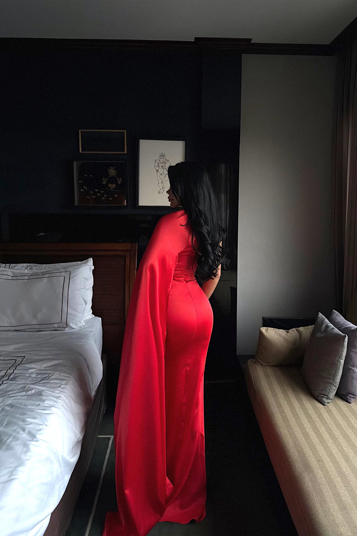 Nar Çiçeği Messcy uzun fularlı elbise ATE-3991