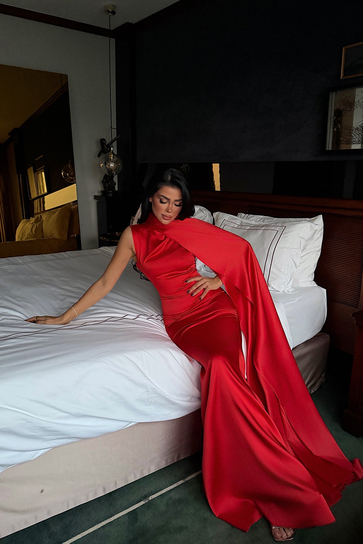 Nar Çiçeği Messcy uzun fularlı elbise ATE-3991