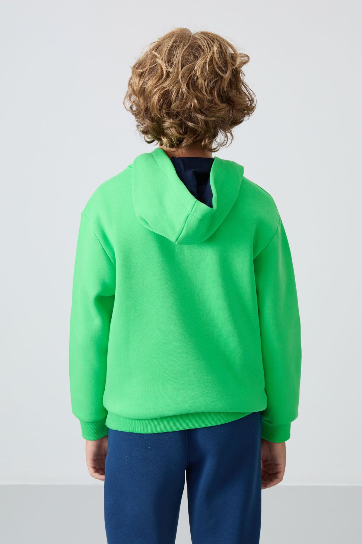 Neon Yeşil Pamuklu Kalın İçi Tüylü Yumuşak Dokulu Standart Fit Baskılı Erkek Çocuk Sweatshirt - 11239