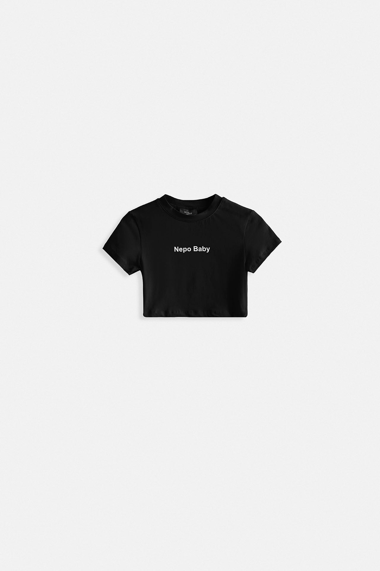 Nepo Baskılı Crop Siyah T-Shirt