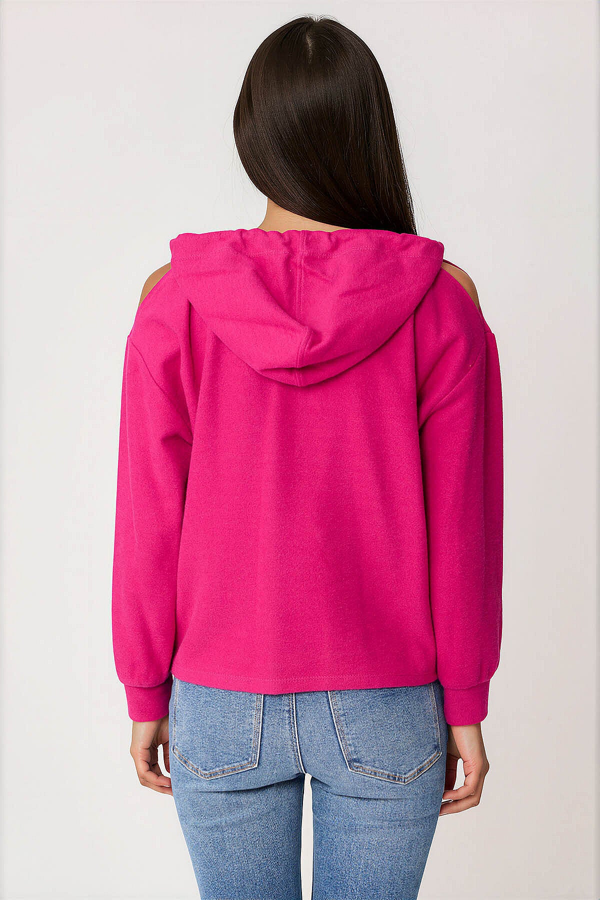 Omuz Dekolteli Kanguru Cep Kapüşonlu Sweatshirt