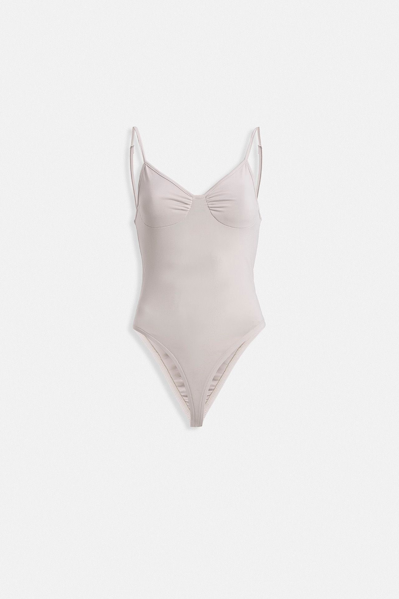 Önü Büzgülü Askılı Bej Bodysuit