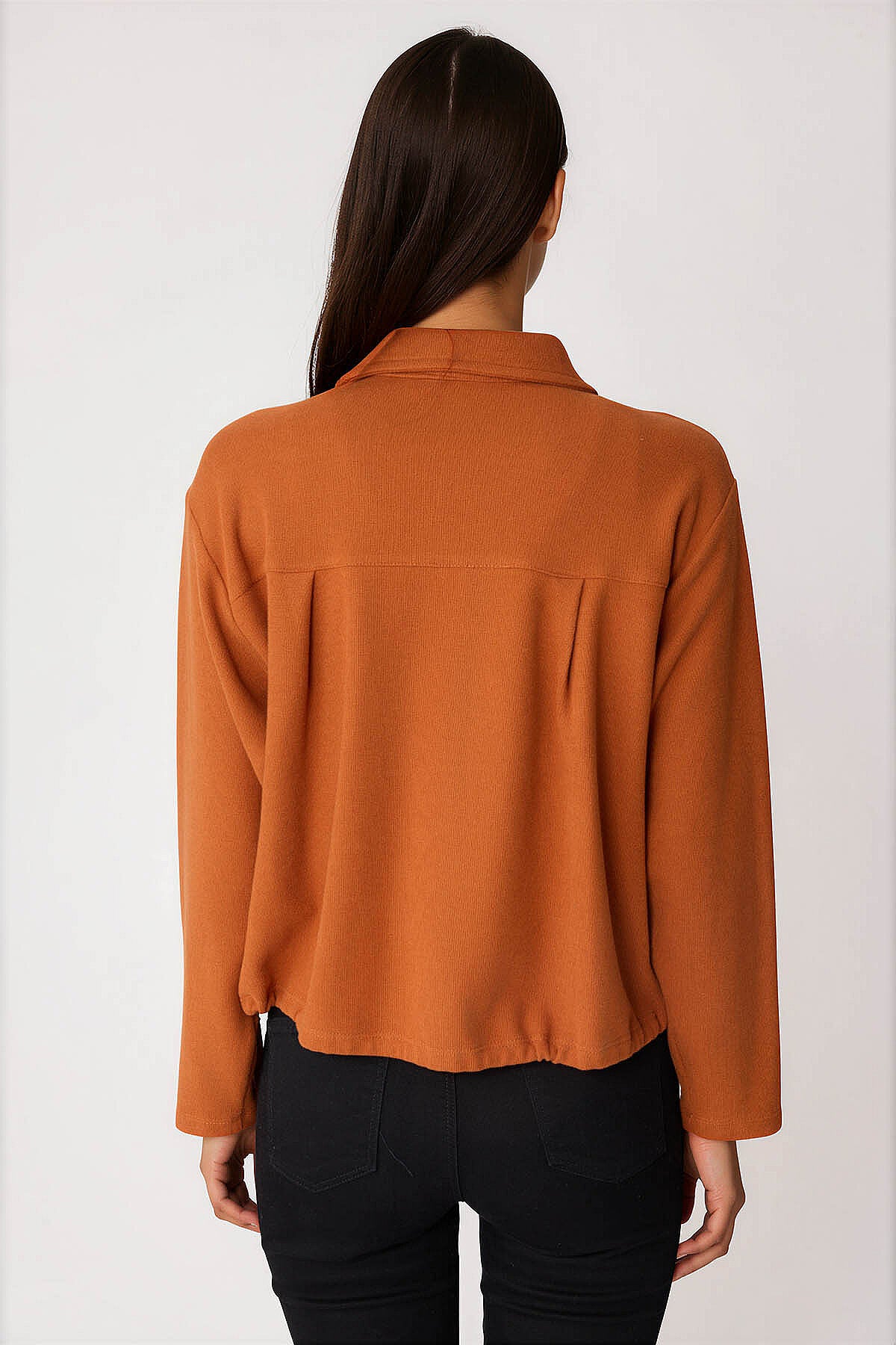 Önü Düğmeli Beli Bağcıklı Tek Cep Örme Bluz