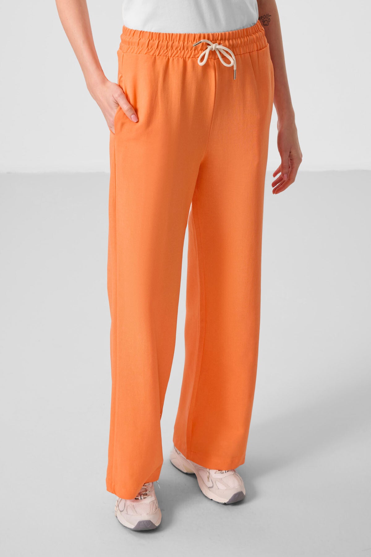 Oranj Keten Geniş Paça Rahat Form Kadın Palazzo Pantolon - 94675