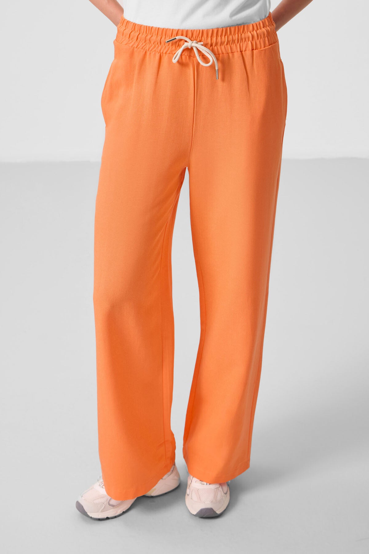 Oranj Keten Geniş Paça Rahat Form Kadın Palazzo Pantolon - 94675