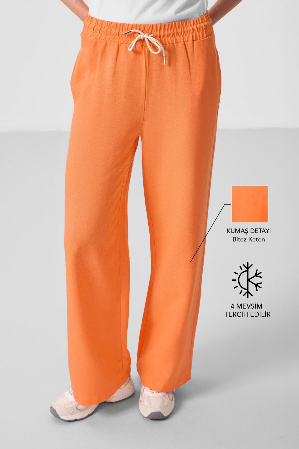 Oranj Keten Geniş Paça Rahat Form Kadın Palazzo Pantolon - 94675