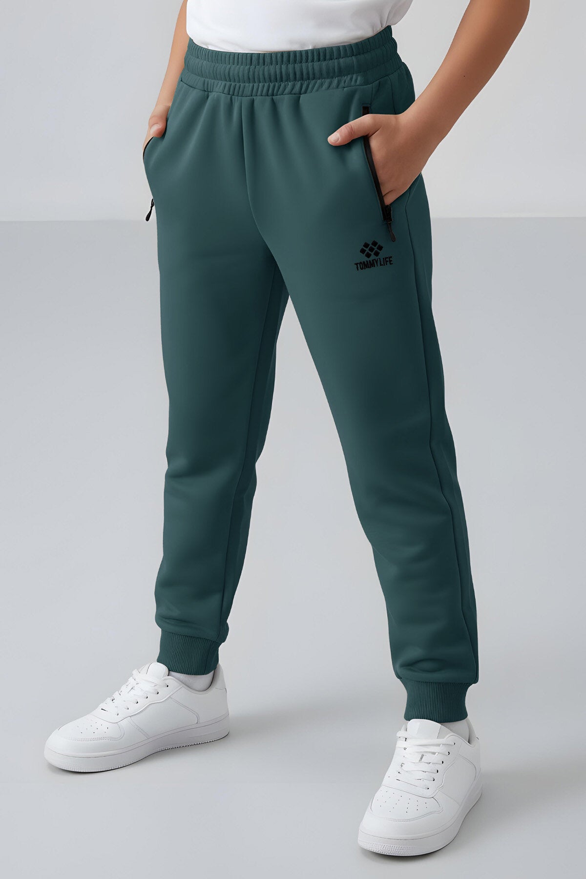 Orman Yeşili Fermuarlı Standart Fit Erkek Çocuk Eşofman Alt - 64042