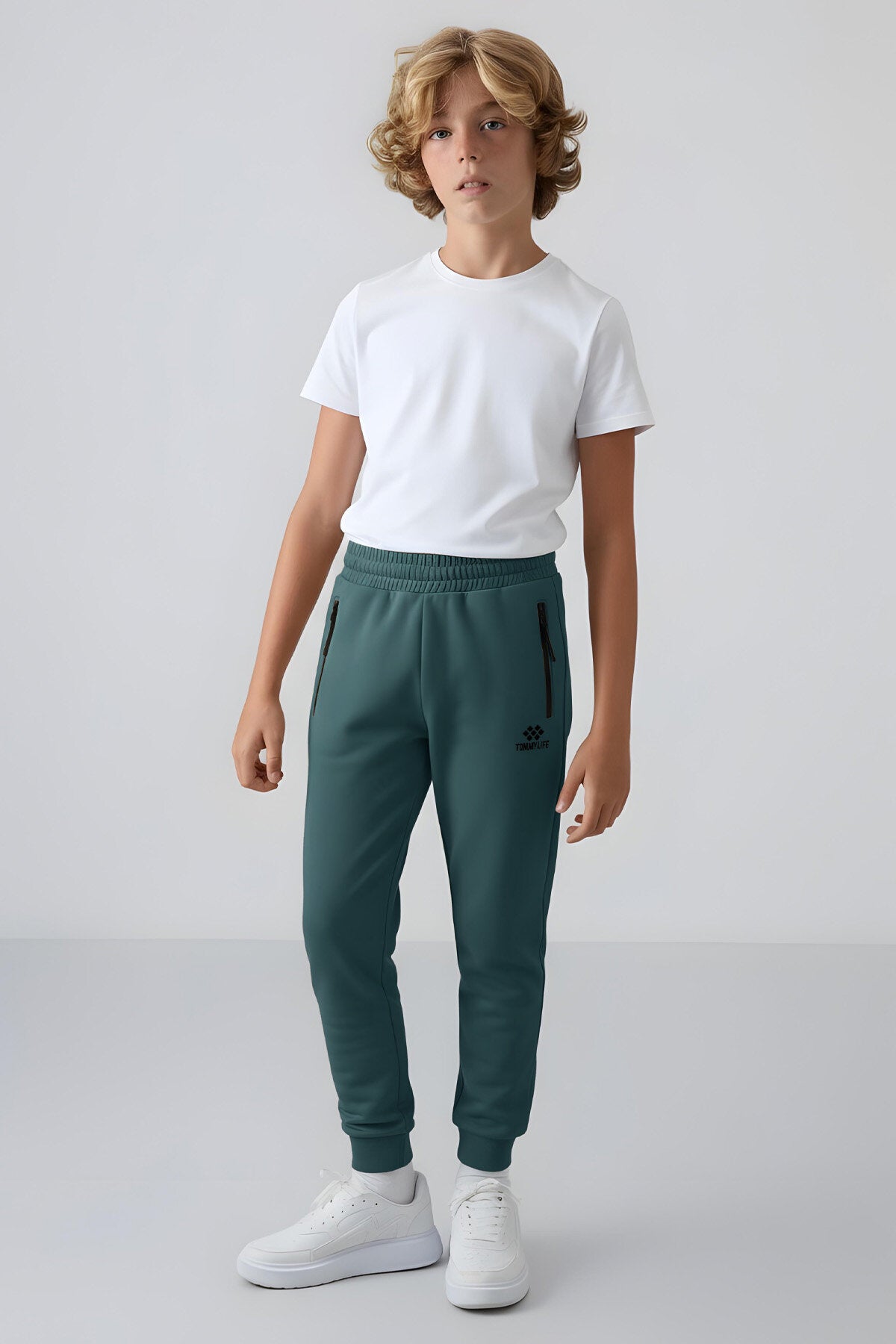 Orman Yeşili Fermuarlı Standart Fit Erkek Çocuk Eşofman Alt - 64042