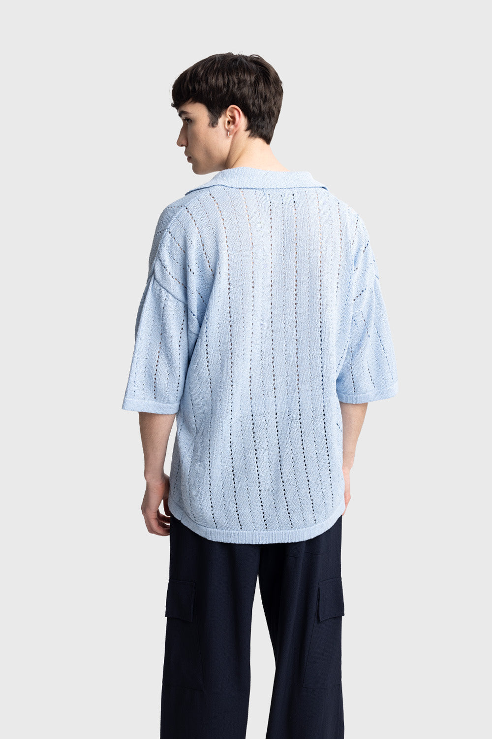 ÖRME TRIKO T-SHIRT - MAVİ M