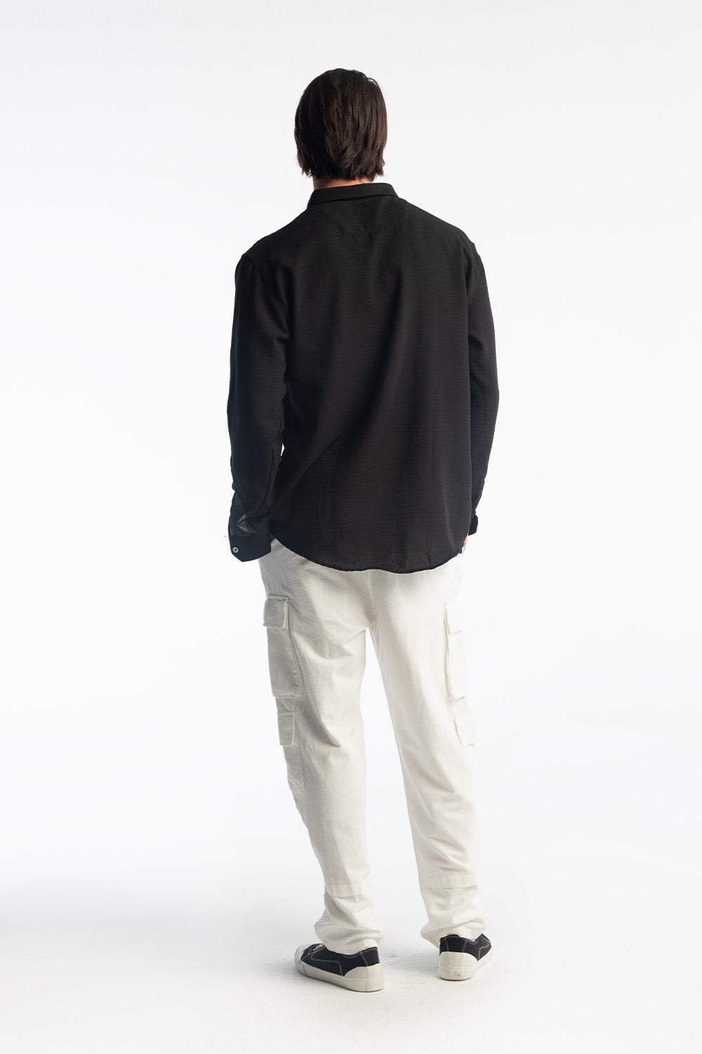 OVERSİZE DÖKÜMLÜ GÖMLEK - SİYAH S