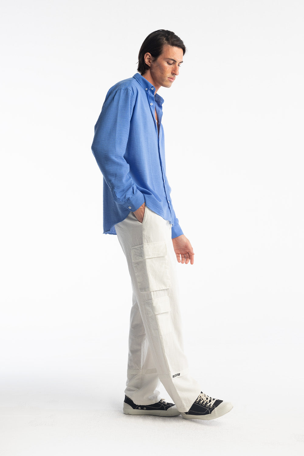 OVERSİZE DÖKÜMLÜ GÖMLEK - MAVİ M