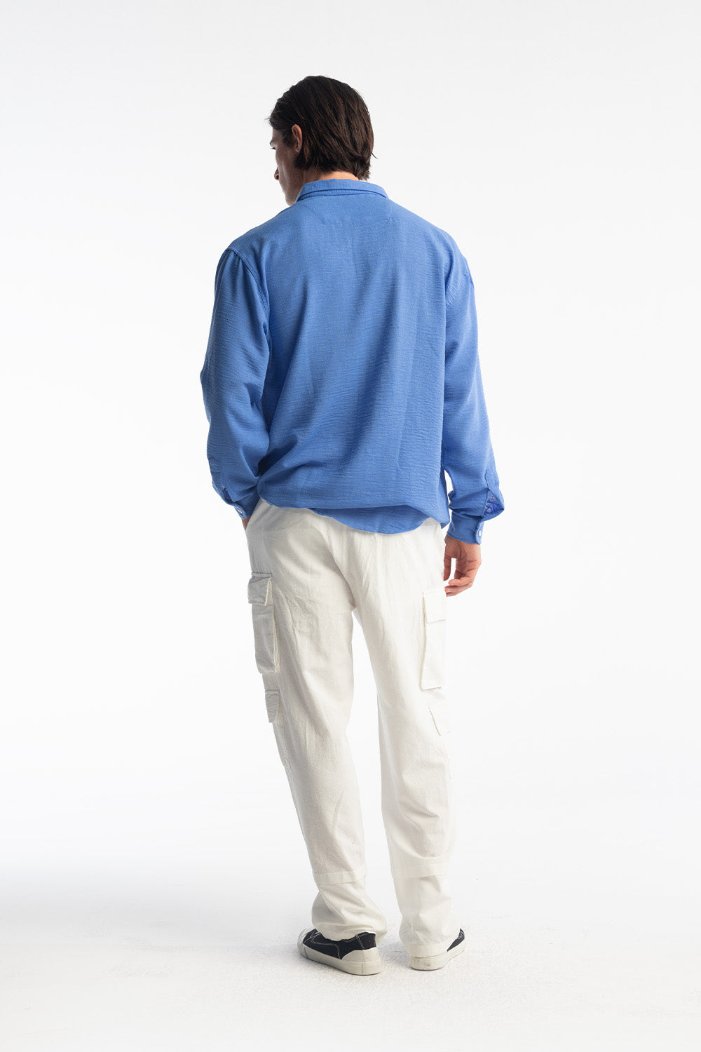 OVERSİZE DÖKÜMLÜ GÖMLEK - MAVİ XL