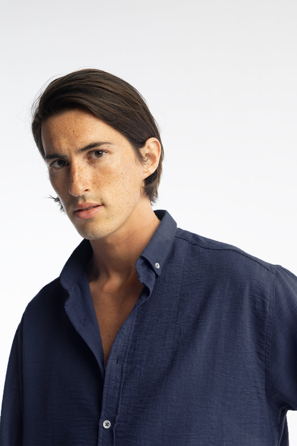 OVERSİZE DÖKÜMLÜ GÖMLEK - LACİVERT M