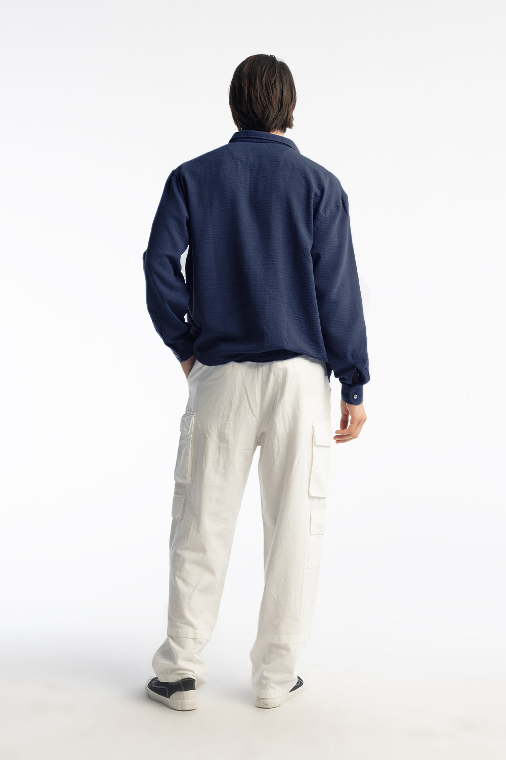 OVERSİZE DÖKÜMLÜ GÖMLEK - LACİVERT L