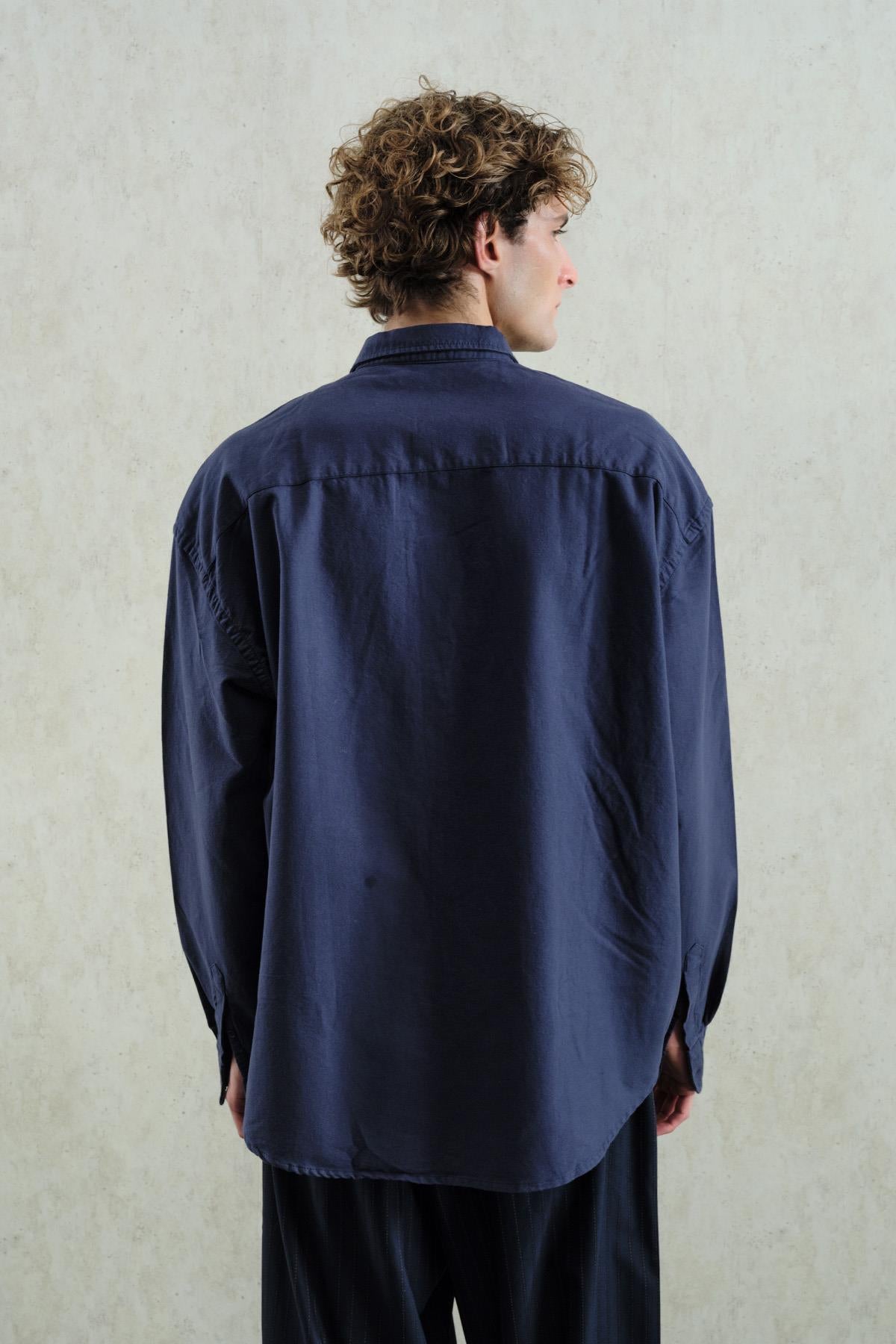 OXFORD NAKIŞLI LACİVERT GÖMLEK