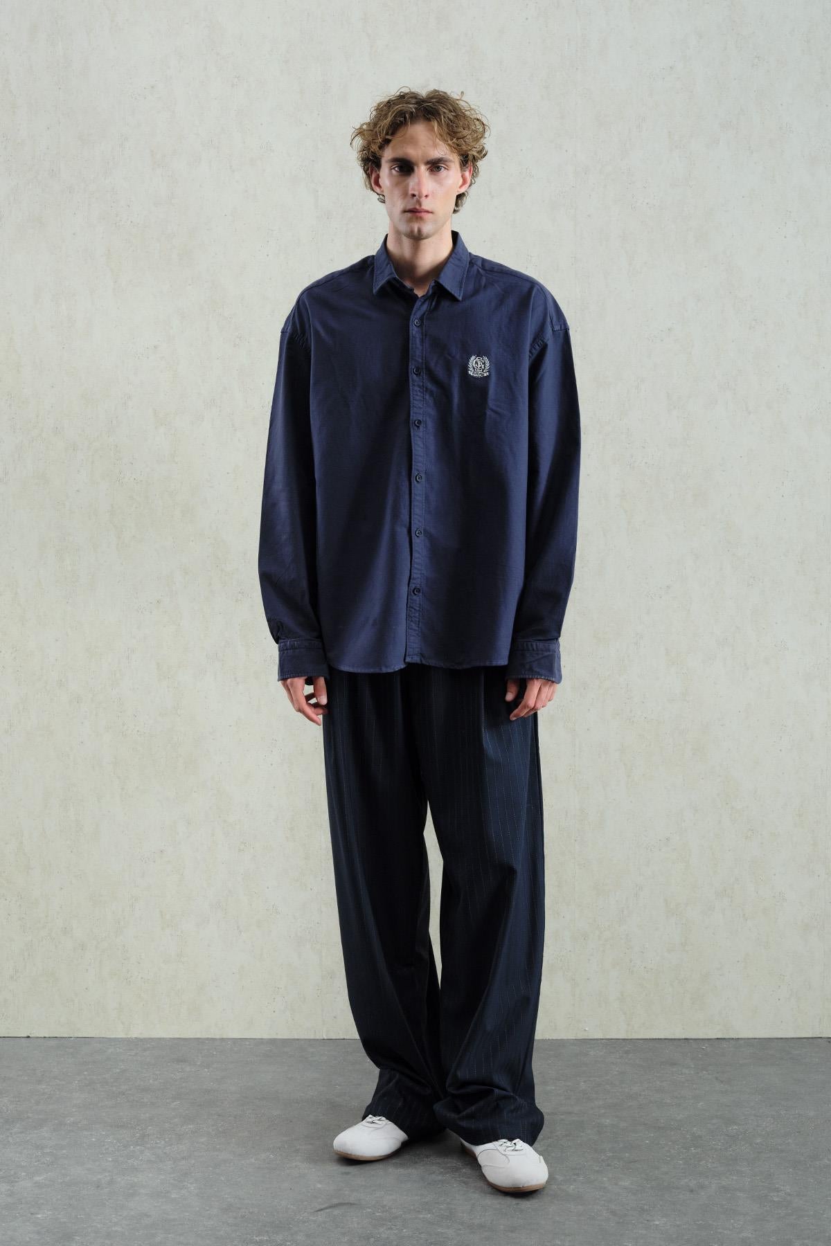 OXFORD NAKIŞLI LACİVERT GÖMLEK