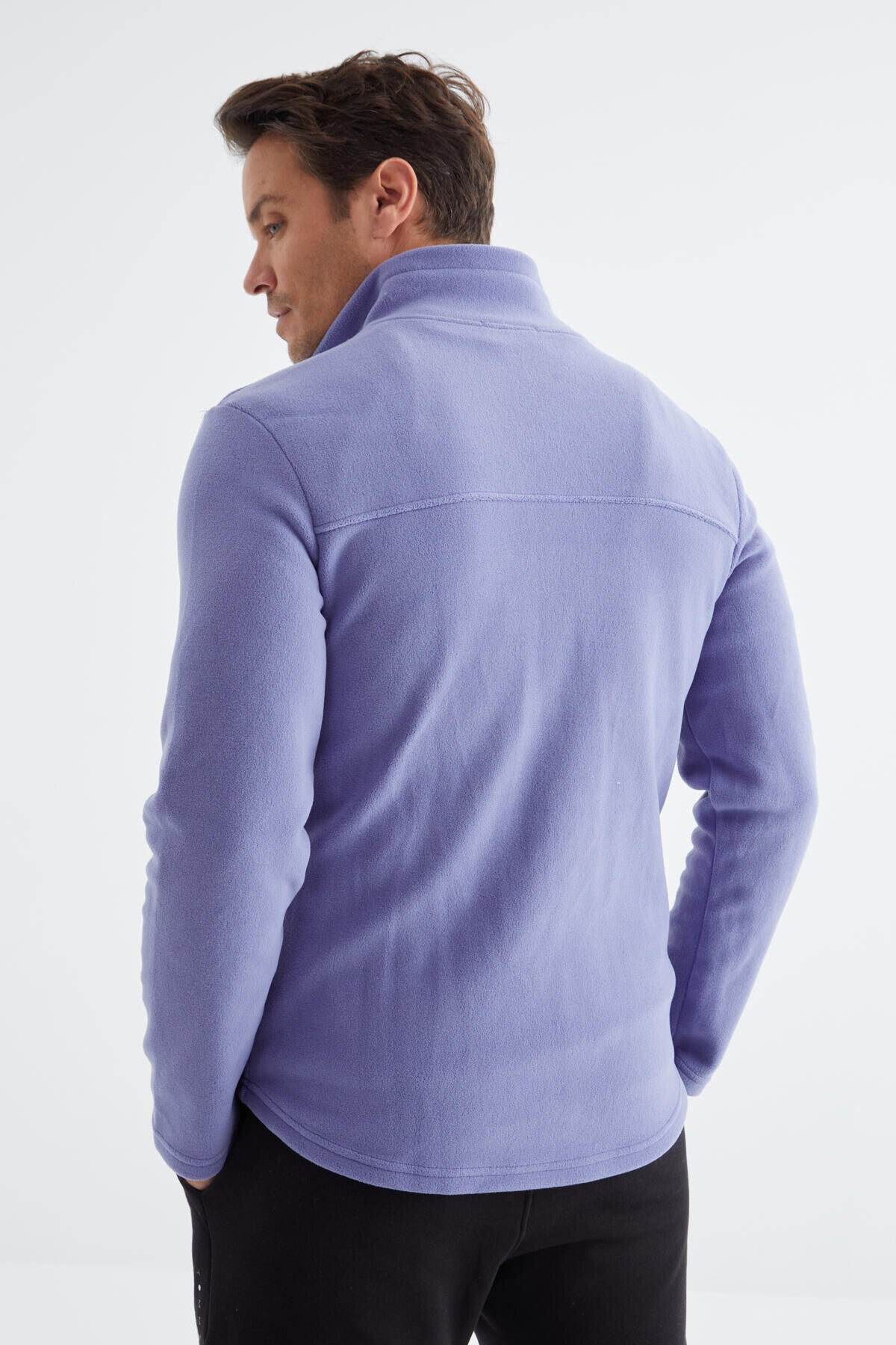 Açık Eflatun Fermuarlı Dik Yaka Standart Kalıp Erkek Polar Sweatshirt - 88134