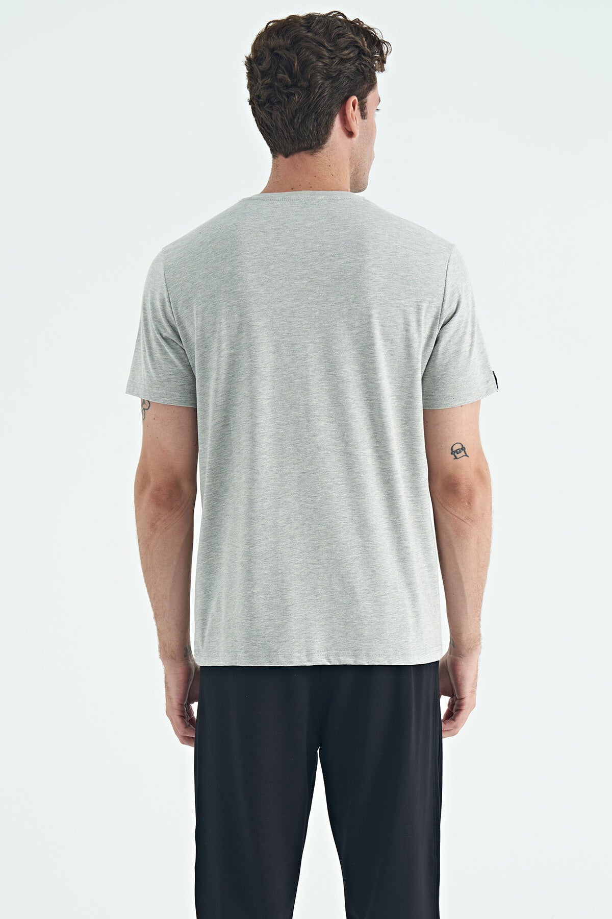 Gri Melanj Erkek Basic Kısa Kol Standart Kalıp O Yaka T-shirt - 87911