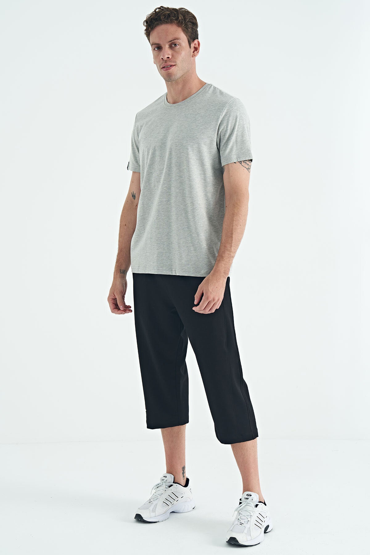 Gri Melanj Erkek Basic Kısa Kol Standart Kalıp O Yaka T-shirt - 87911