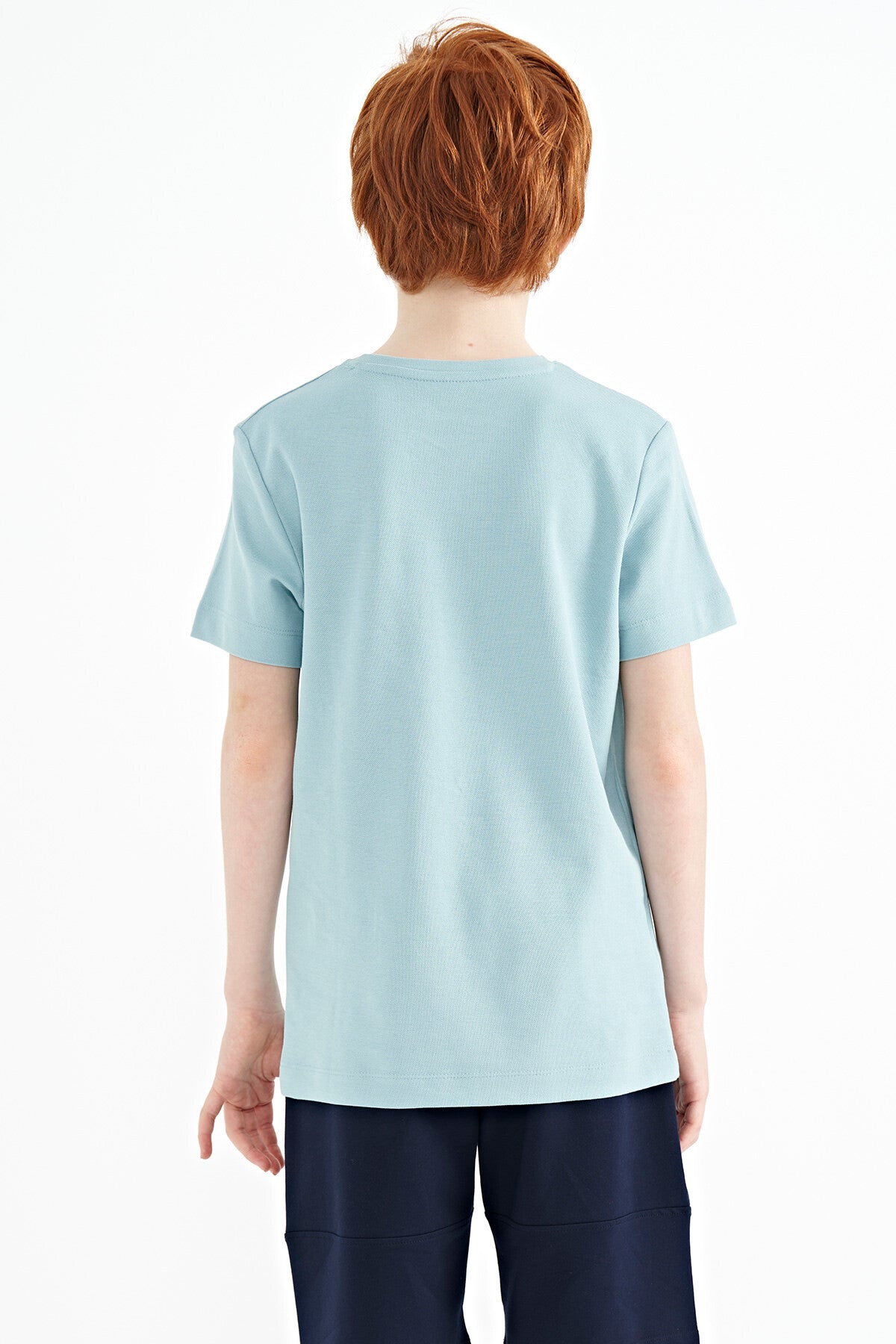 Açık Mavi Baskı Detaylı O Yaka Standart Kalıp Erkek Çocuk T-Shirt - 11117