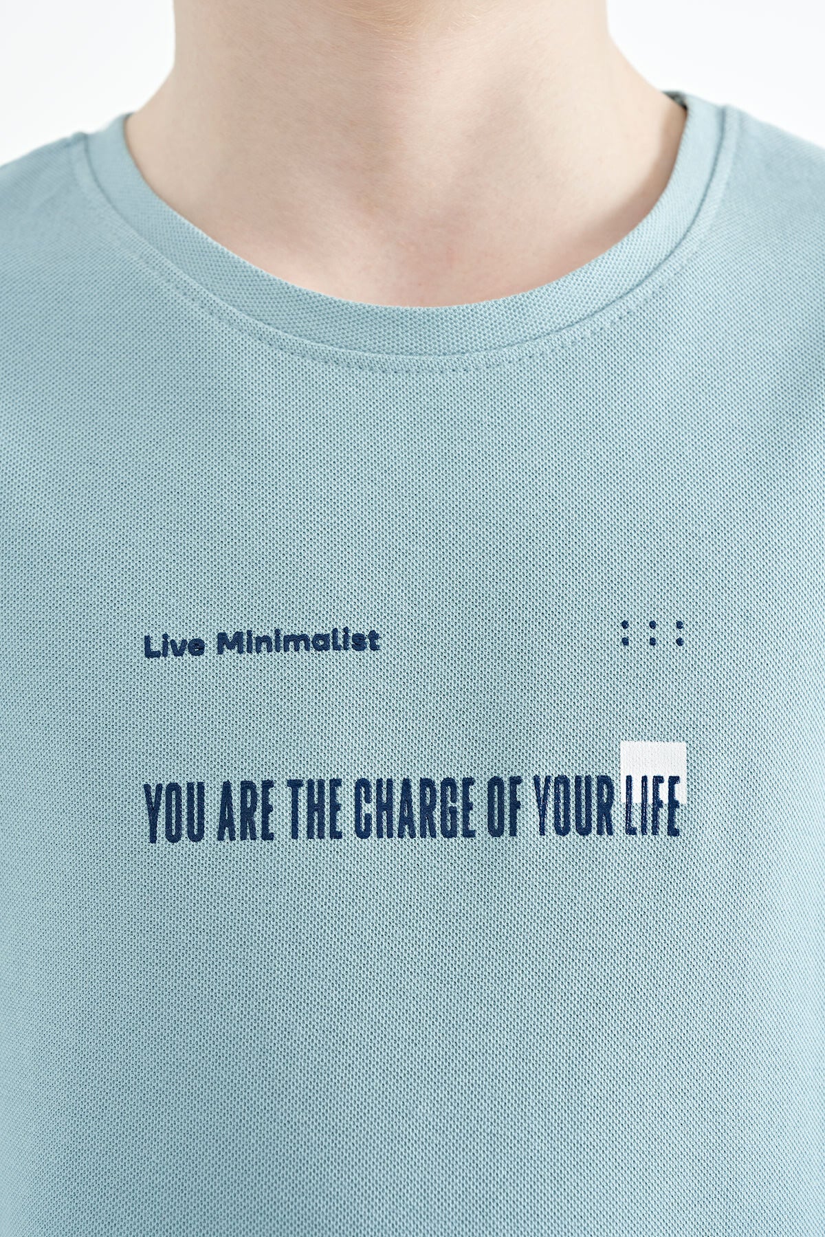 Açık Mavi Baskı Detaylı O Yaka Standart Kalıp Erkek Çocuk T-Shirt - 11117