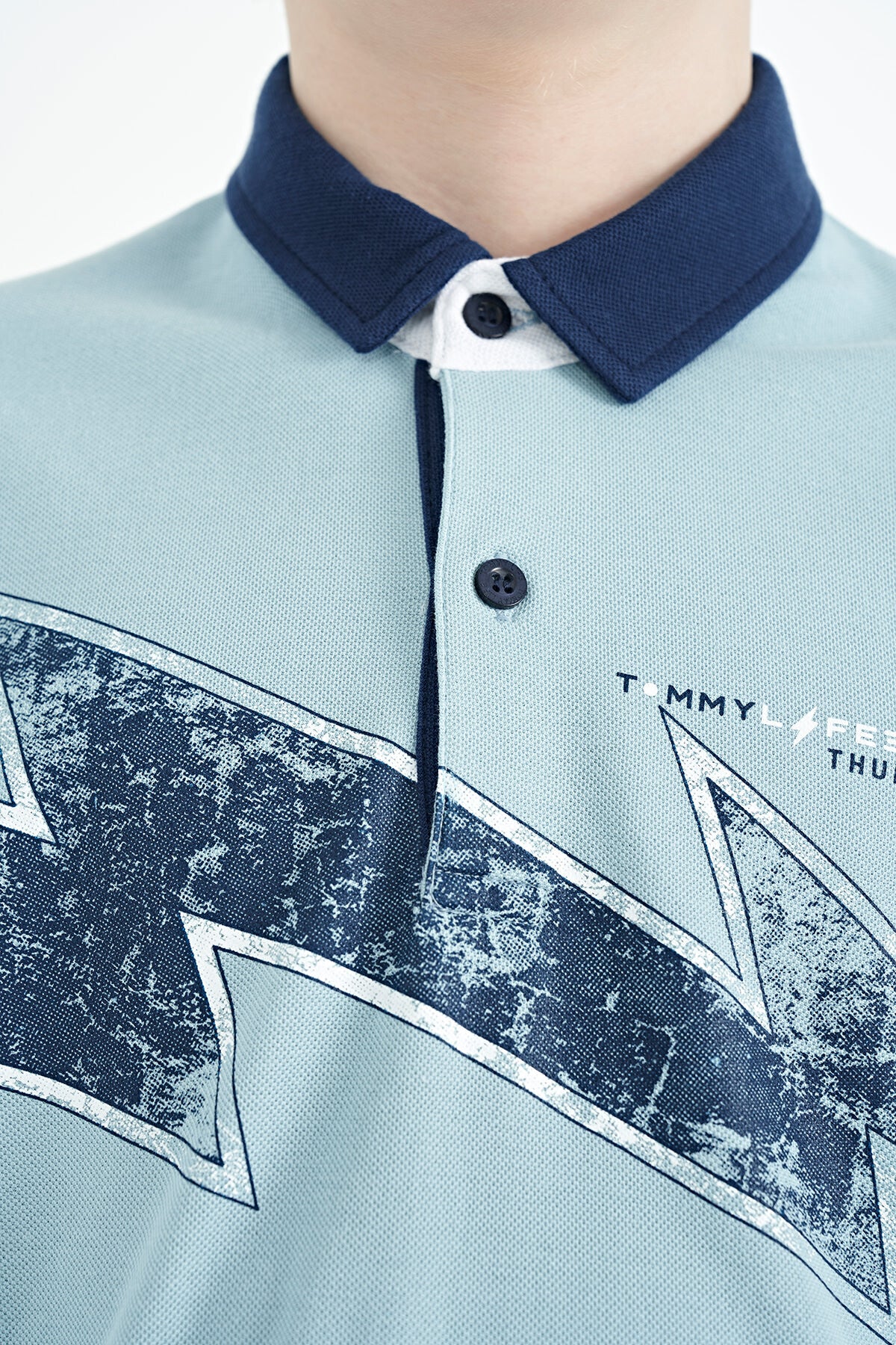 Açık Mavi Baskı Detaylı Standart Kalıp Polo Yaka Erkek Çocuk T-Shirt - 11154