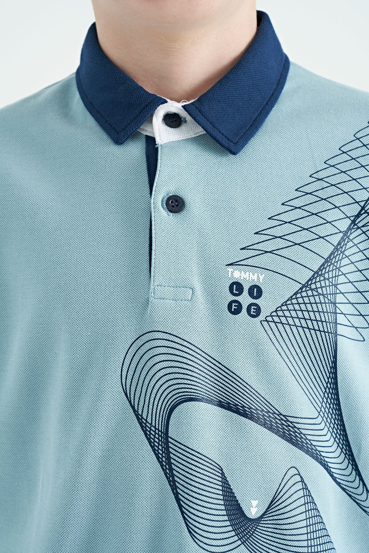Açık Mavi Baskı Detaylı Standart Kalıp Polo Yaka Erkek Çocuk T-Shirt - 11164