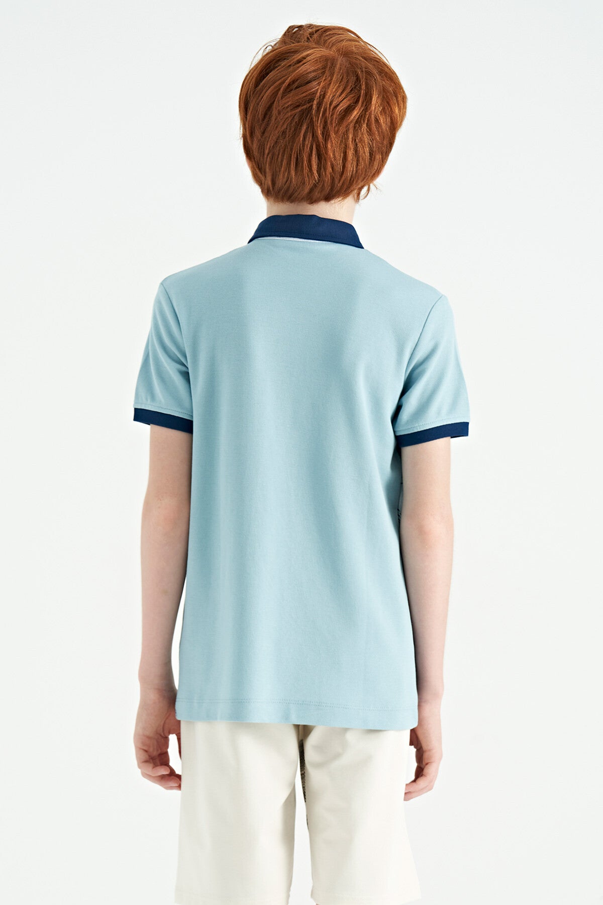 Açık Mavi Baskı Detaylı Standart Kalıp Polo Yaka Erkek Çocuk T-Shirt - 11165