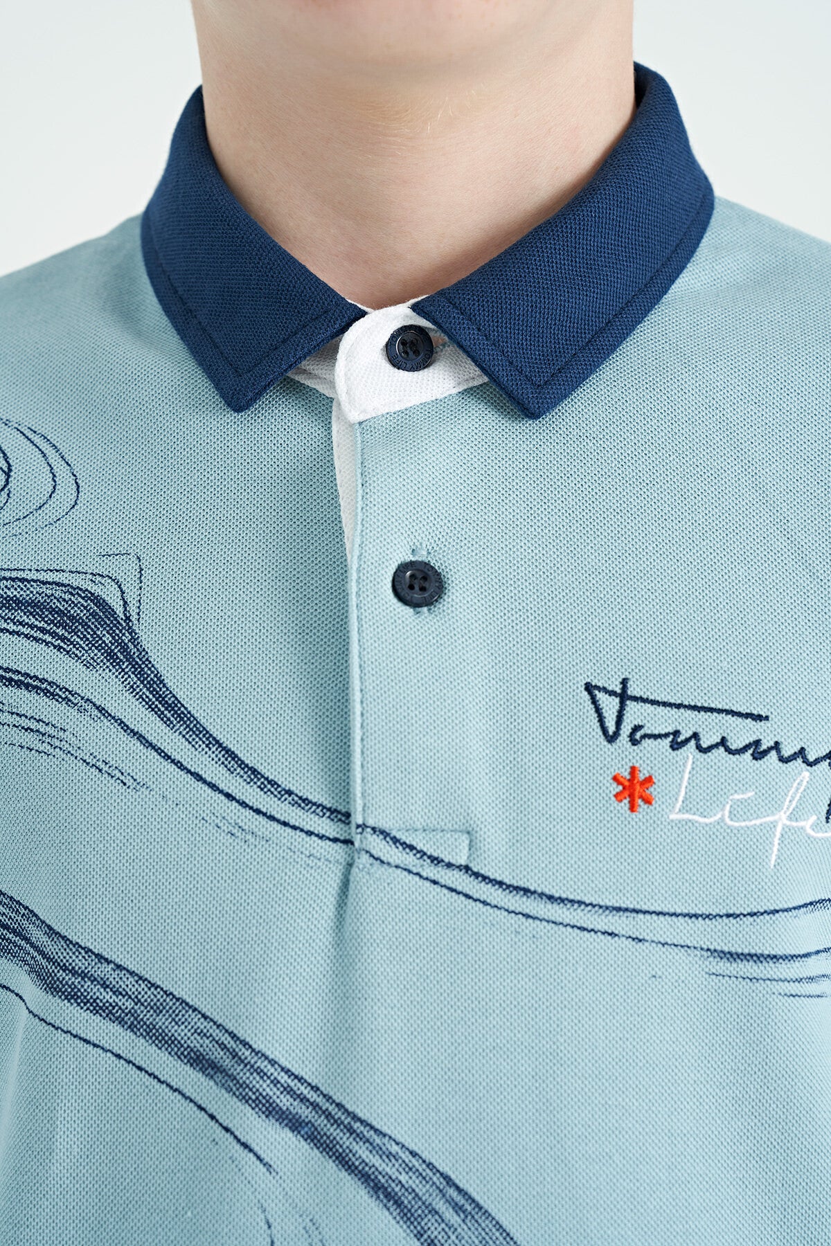 Açık Mavi Baskı Detaylı Standart Kalıp Polo Yaka Erkek Çocuk T-Shirt - 11165