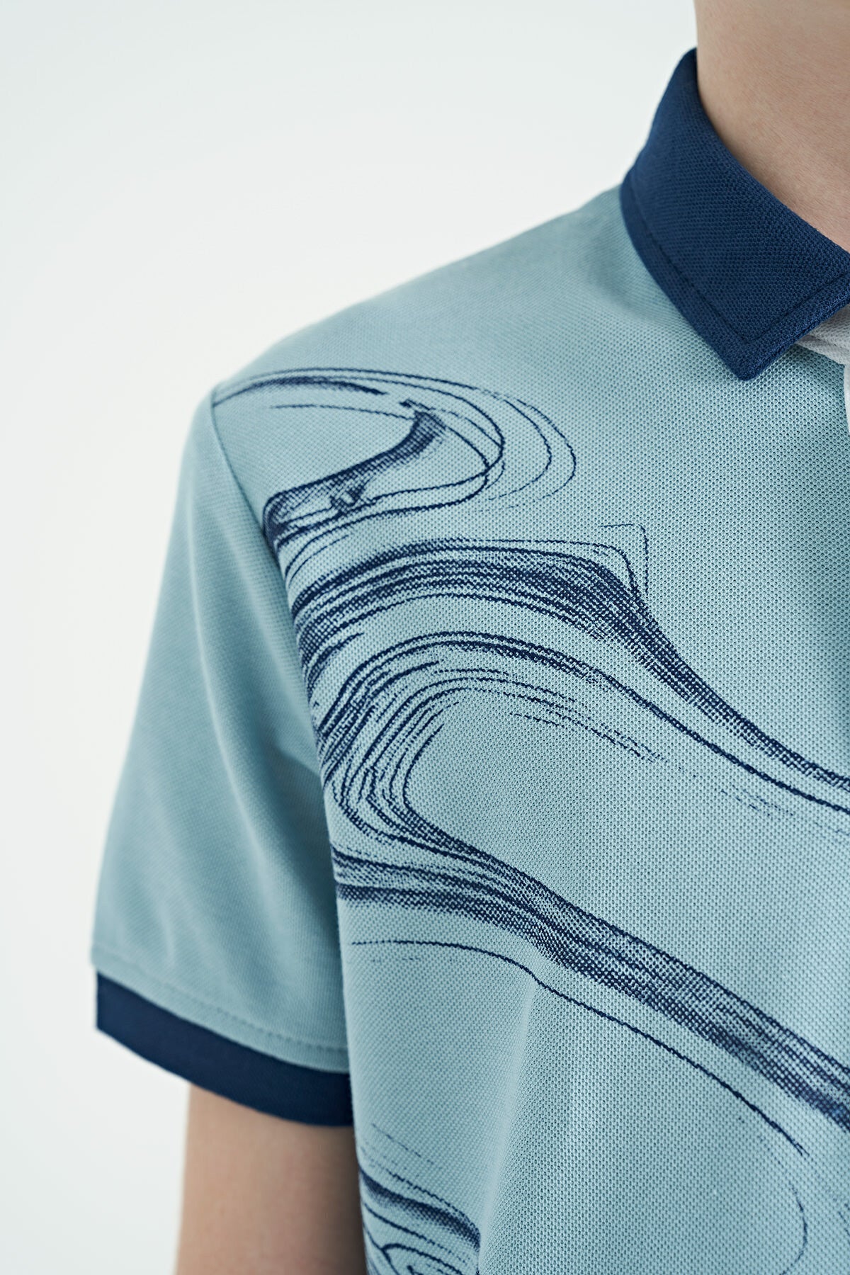 Açık Mavi Baskı Detaylı Standart Kalıp Polo Yaka Erkek Çocuk T-Shirt - 11165