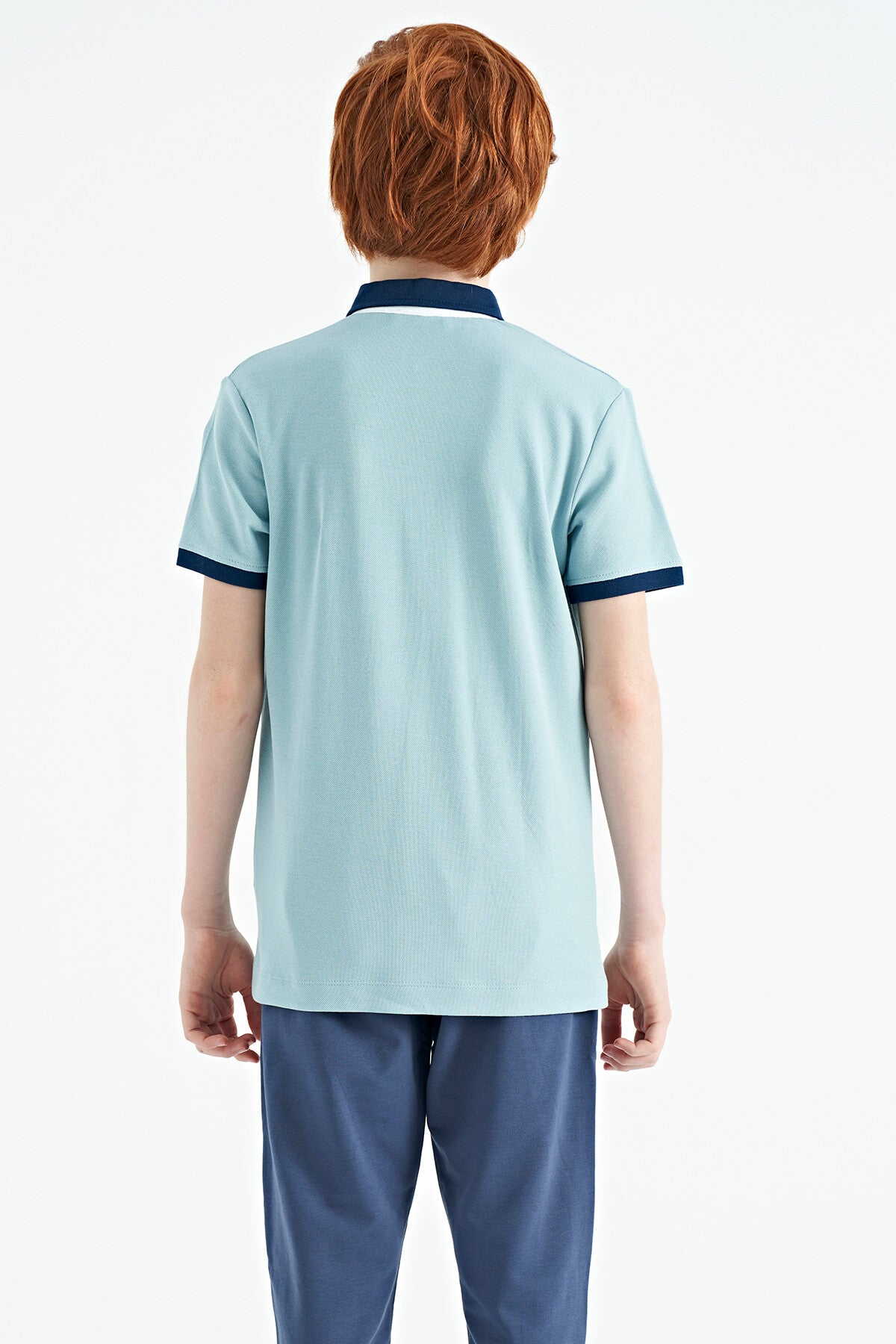 Açık Mavi Baskılı Cep Detaylı Standart Kalıp Polo Yaka Erkek Çocuk T-Shirt - 11144