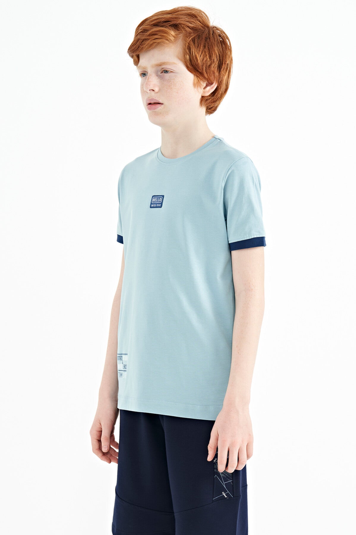 Açık Mavi Baskılı Standart Kalıp O Yaka Erkek Çocuk T-Shirt - 11097