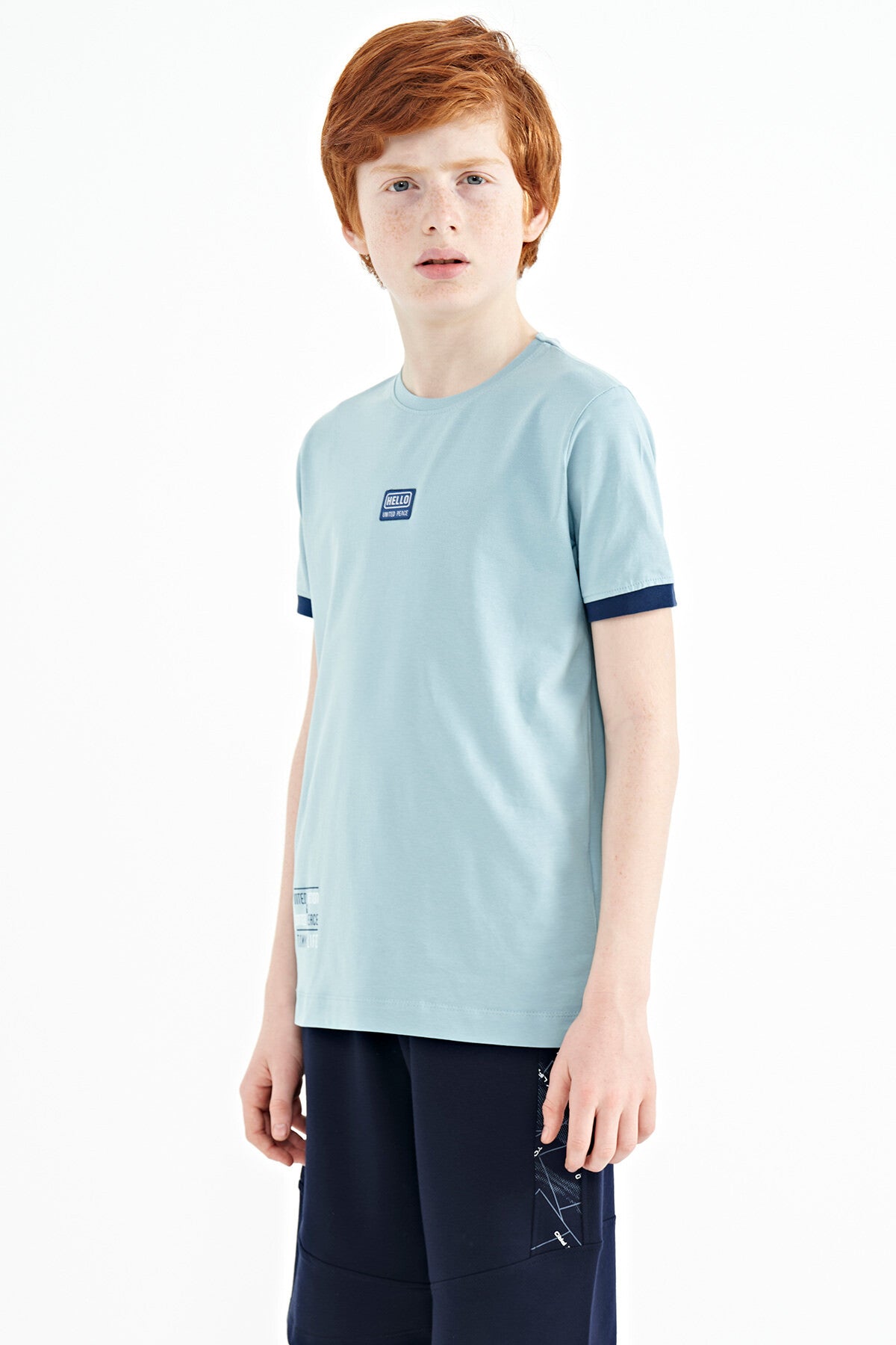 Açık Mavi Baskılı Standart Kalıp O Yaka Erkek Çocuk T-Shirt - 11097