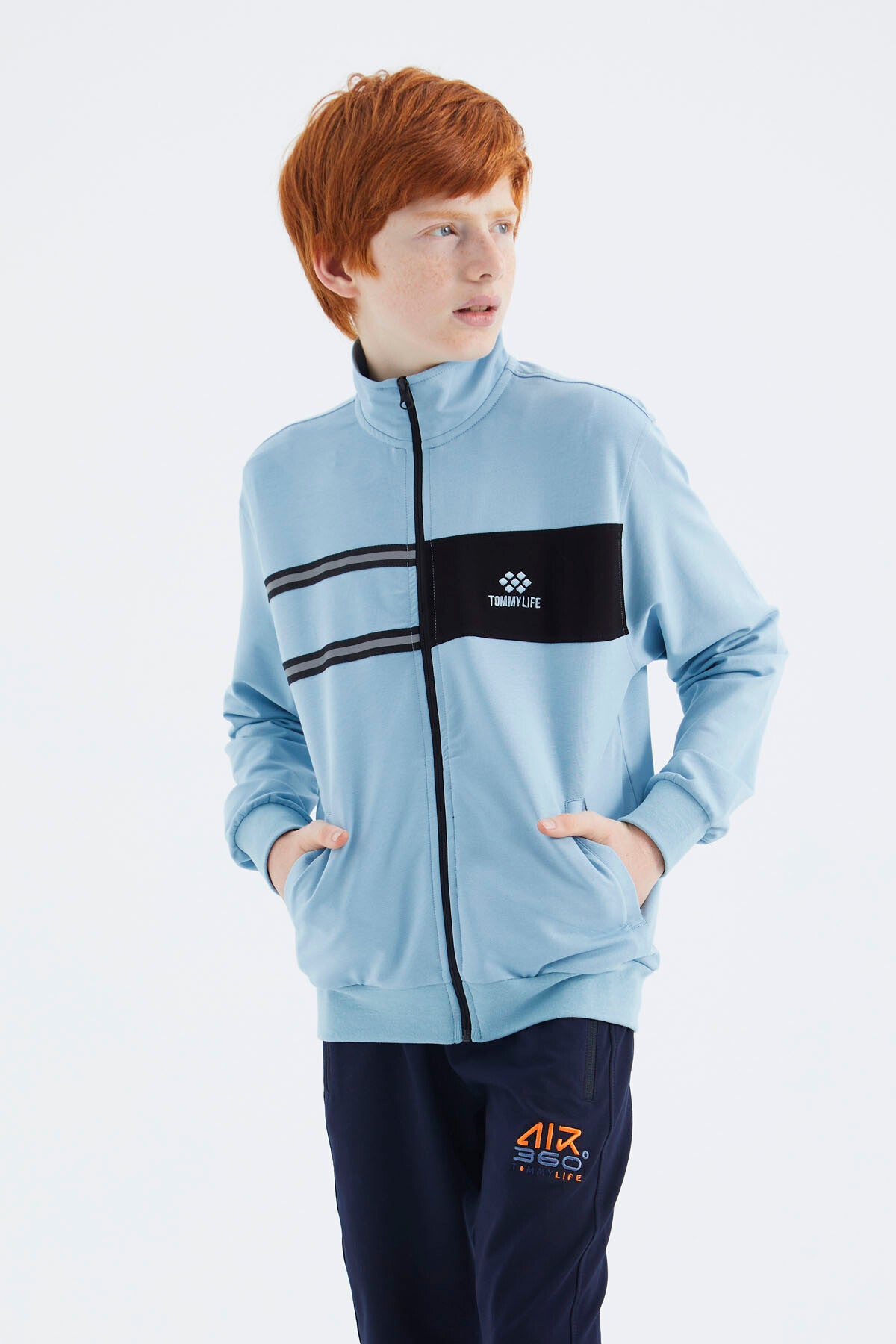 Açık Mavi Dik Yaka Erkek Çocuk Sweatshirt - 11183
