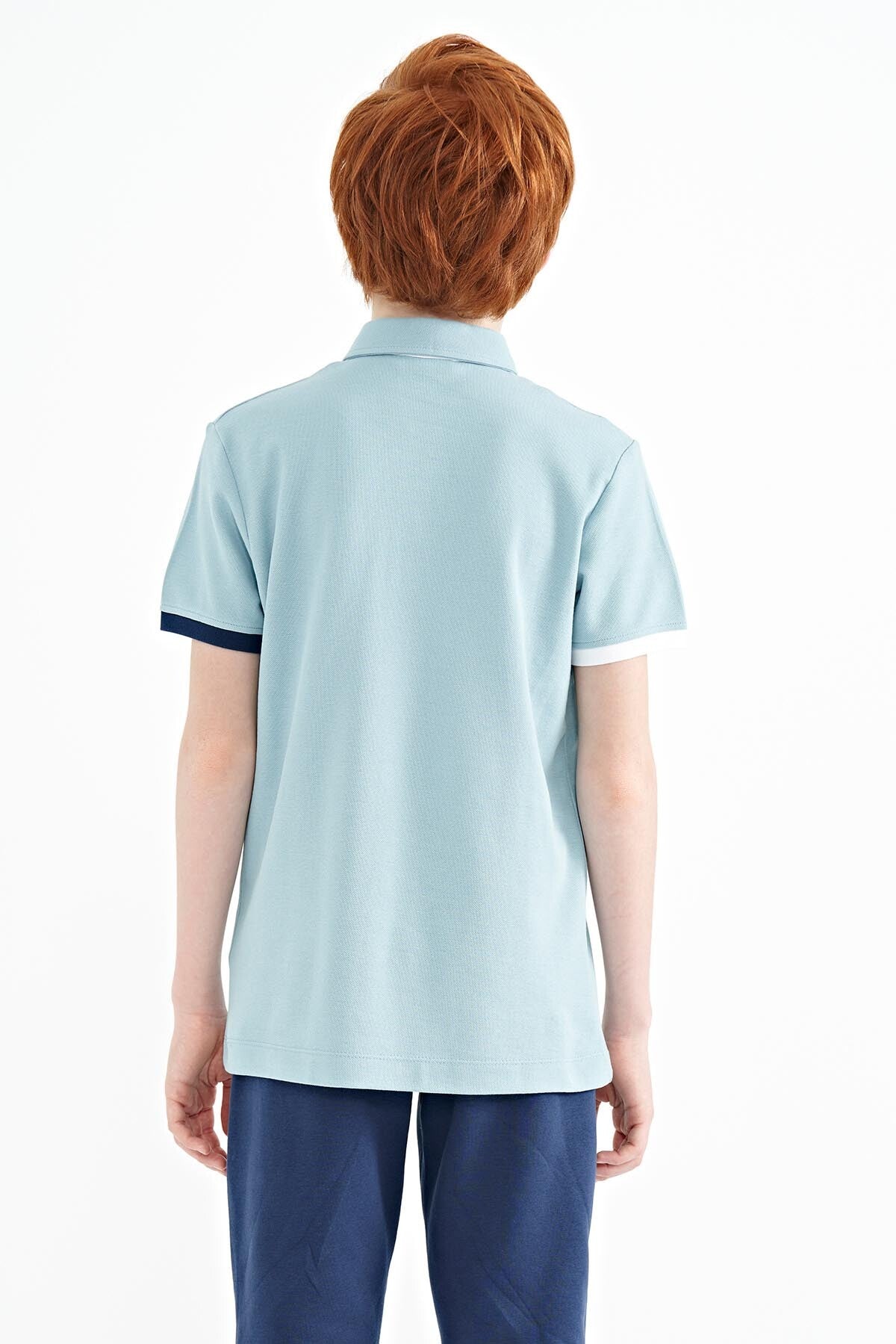 Açık Mavi Ön Cep Detaylı Baskılı Standart Kalıp Polo Yaka Erkek Çocuk T-Shirt - 11102