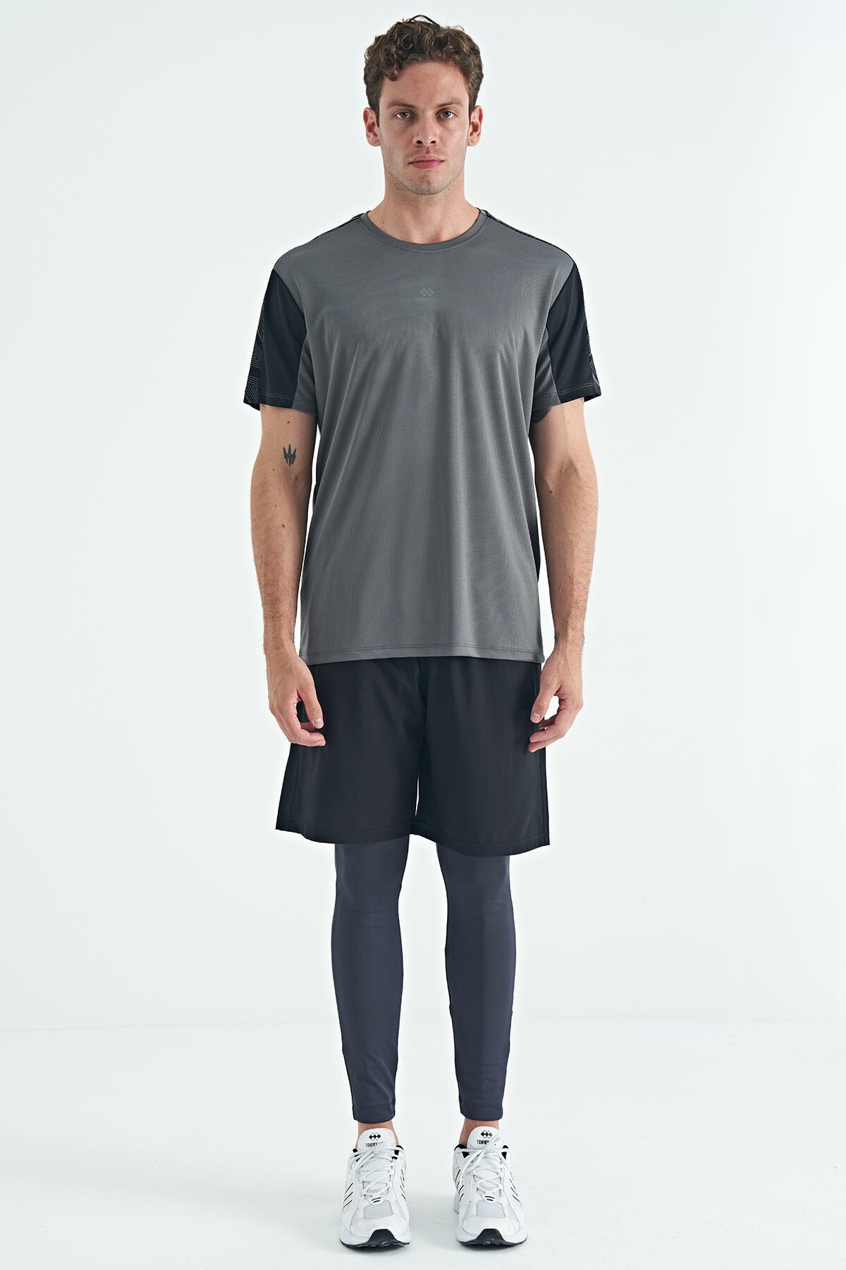 Antrasit Arka Bilek Baskı Detaylı Yüksek Bel Slim Fit Aktif Spor Erkek Tayt - 84988