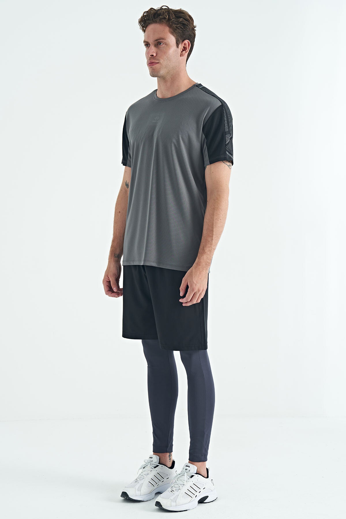 Antrasit Arka Bilek Baskı Detaylı Yüksek Bel Slim Fit Aktif Spor Erkek Tayt - 84988